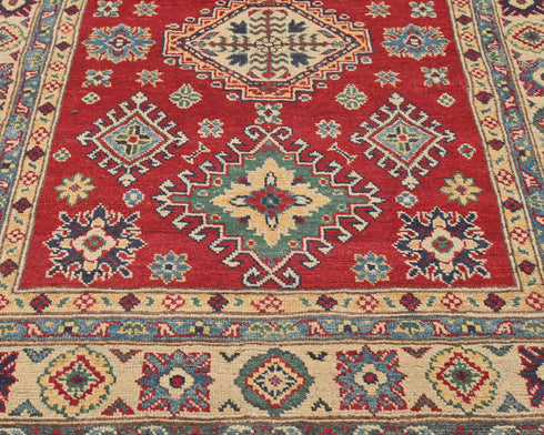 4x6 Red Kuba Afghan Hand Knotted Wool Area Rug